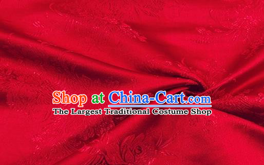 Asian Chinese Classical Bamboo Peony Pattern Design Red Brocade Fabric Traditional Silk Material