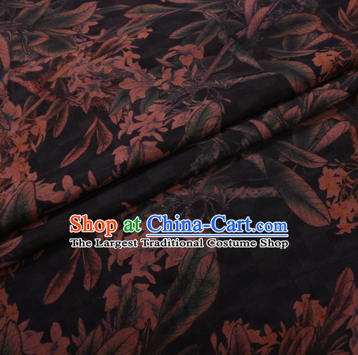 Asian Chinese Classical Leaf Pattern Design Black Watered Gauze Fabric Traditional Silk Material