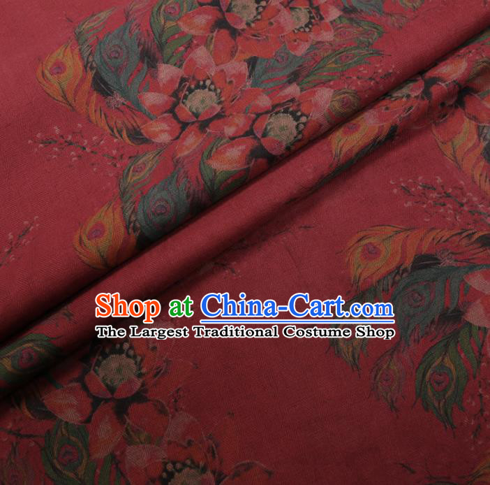 Asian Chinese Classical Ombre Flowers Pattern Design Wine Red Watered Gauze Fabric Traditional Silk Material