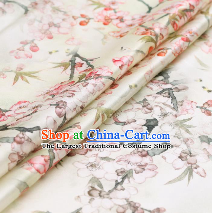 Asian Chinese Classical Plum Blossom Pattern Design Beige Watered Gauze Fabric Traditional Silk Material