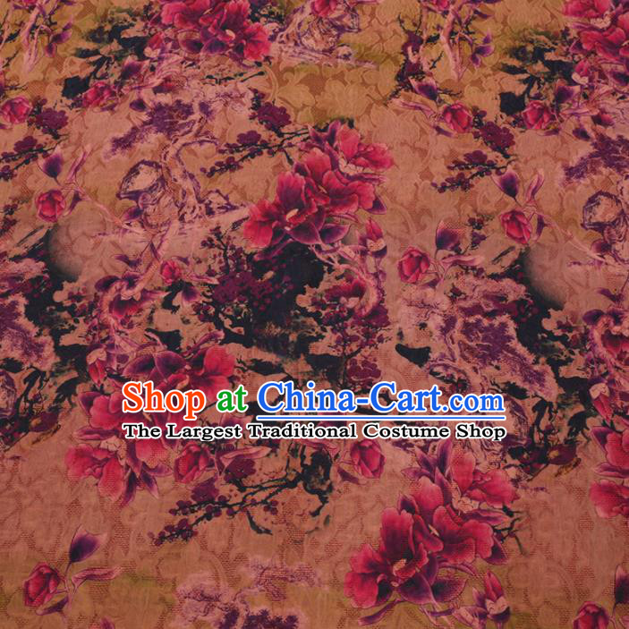 Asian Chinese Classical Flowers Pattern Design Ginger Watered Gauze Fabric Traditional Silk Material