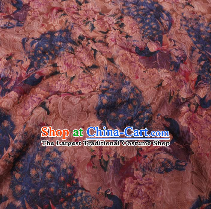 Asian Chinese Classical Peacock Pattern Design Watered Gauze Fabric Traditional Silk Material