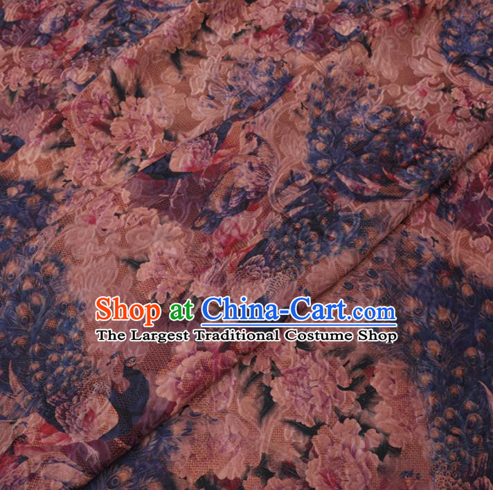 Asian Chinese Classical Peacock Pattern Design Watered Gauze Fabric Traditional Silk Material