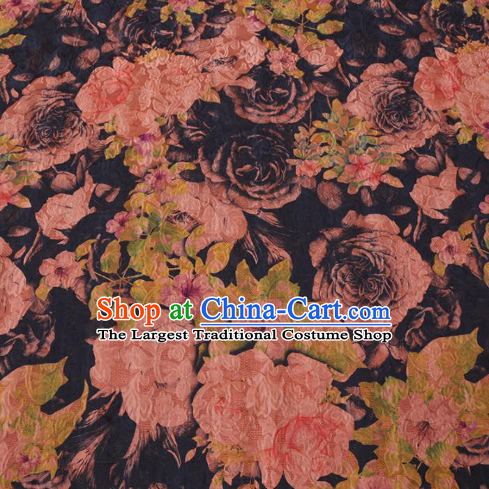 Asian Chinese Classical Peony Pattern Design Black Watered Gauze Fabric Traditional Silk Material