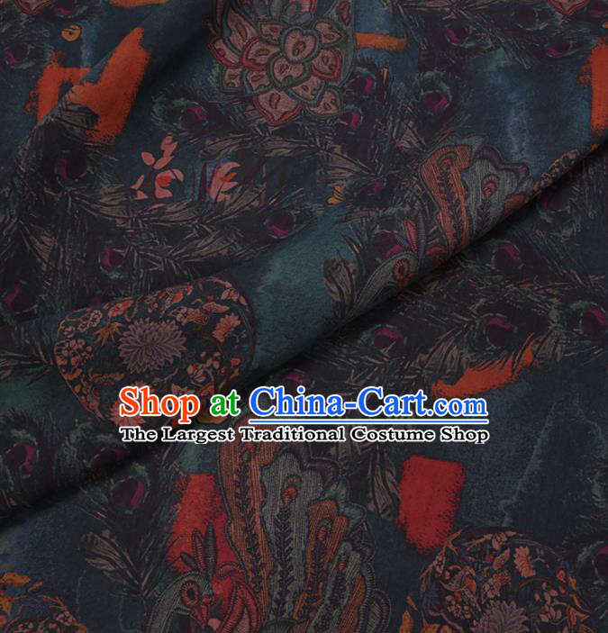 Chinese Cheongsam Classical Chrysanthemum Pattern Design Navy Watered Gauze Fabric Asian Traditional Silk Material