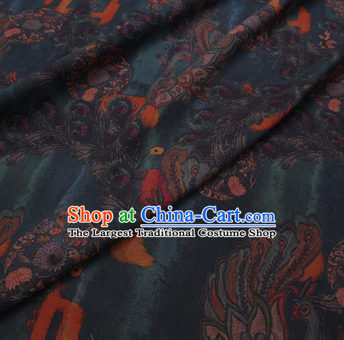 Chinese Cheongsam Classical Chrysanthemum Pattern Design Navy Watered Gauze Fabric Asian Traditional Silk Material
