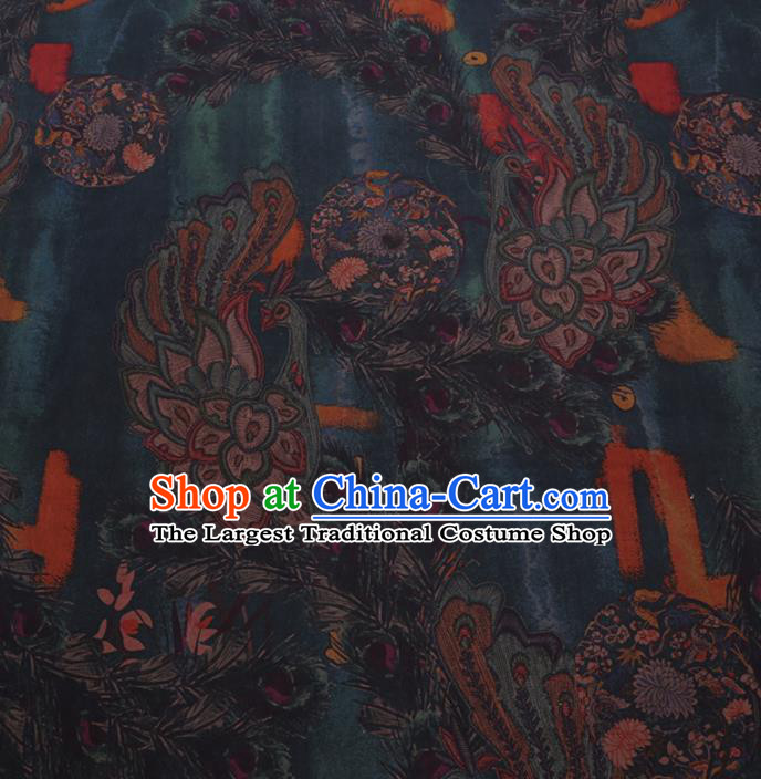 Chinese Cheongsam Classical Chrysanthemum Pattern Design Navy Watered Gauze Fabric Asian Traditional Silk Material