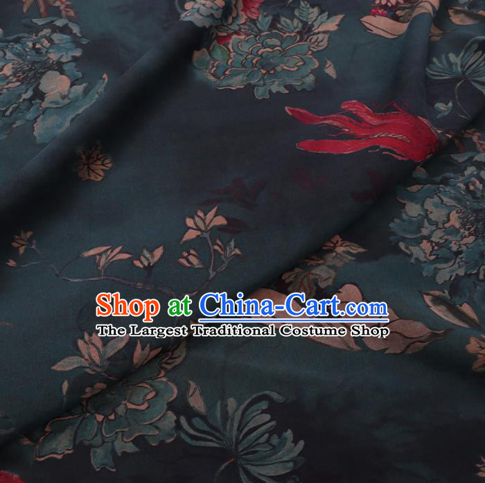 Chinese Cheongsam Classical Chrysanthemum Pattern Design Deep Green Watered Gauze Fabric Asian Traditional Silk Material