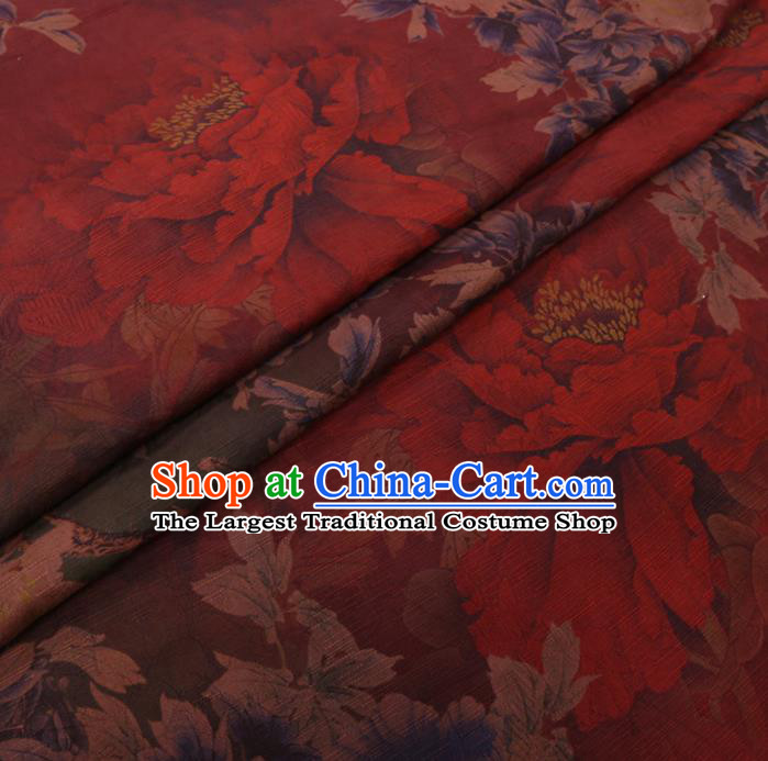 Chinese Cheongsam Classical Peony Bamboo Pattern Design Red Watered Gauze Fabric Asian Traditional Silk Material