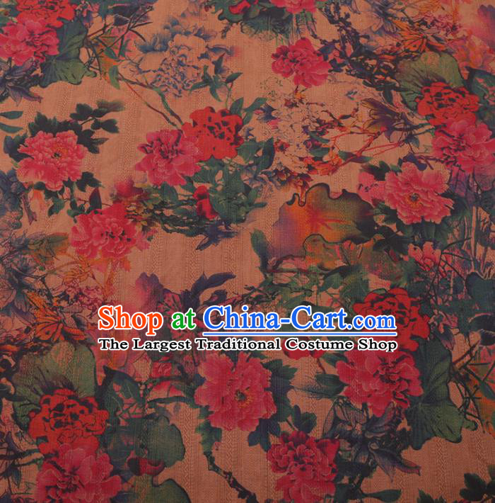 Chinese Cheongsam Classical Peony Pattern Design Ginger Watered Gauze Fabric Asian Traditional Silk Material