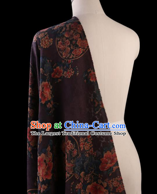 Chinese Cheongsam Classical Round Peony Pattern Design Purple Watered Gauze Fabric Asian Traditional Silk Material
