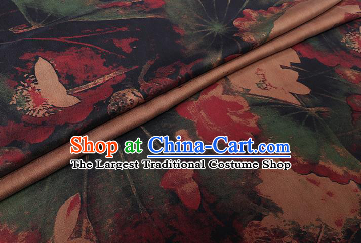 Chinese Cheongsam Classical Lotus Pattern Design Ginger Watered Gauze Fabric Asian Traditional Silk Material