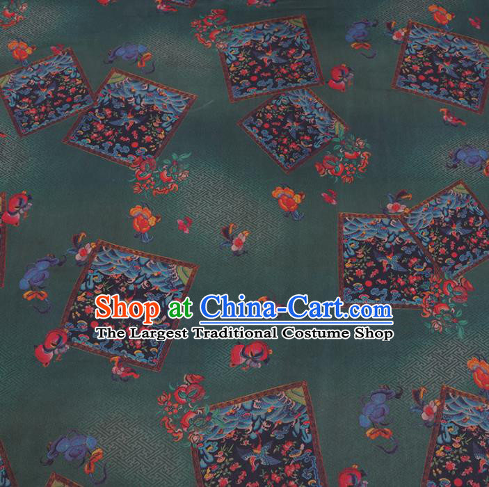 Chinese Cheongsam Classical Peach Pattern Design Deep Green Watered Gauze Fabric Asian Traditional Silk Material