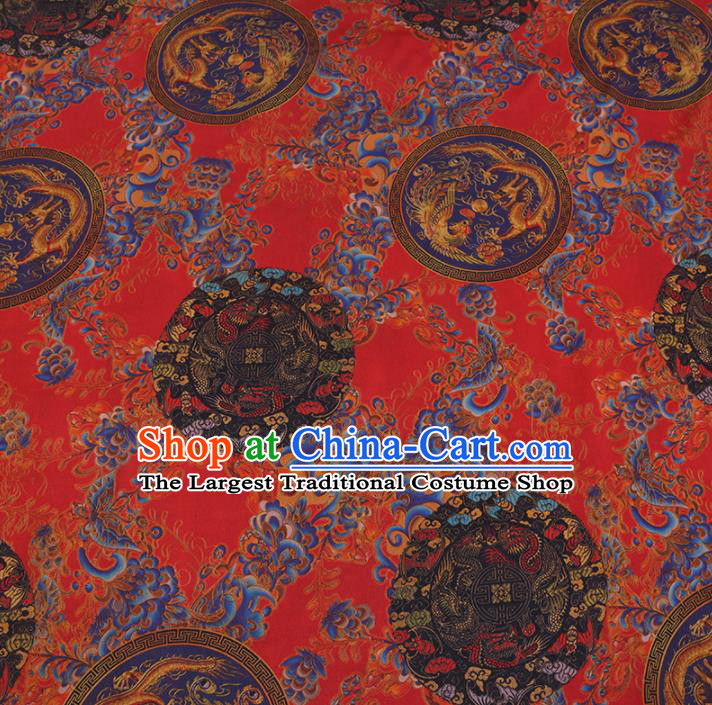 Chinese Cheongsam Classical Dragon and Phoenix Pattern Design Red Watered Gauze Fabric Asian Traditional Silk Material