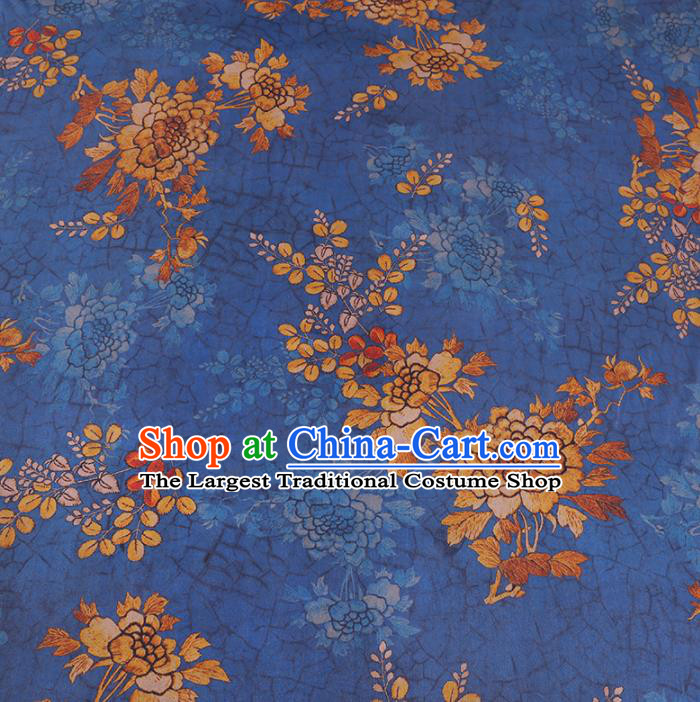 Chinese Cheongsam Classical Peony Pattern Design Lake Blue Watered Gauze Fabric Asian Traditional Silk Material