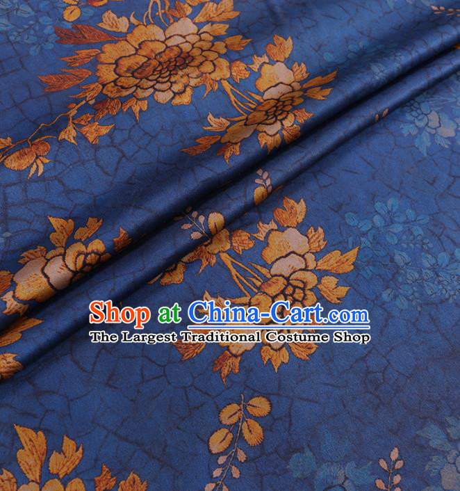 Chinese Cheongsam Classical Peony Pattern Design Lake Blue Watered Gauze Fabric Asian Traditional Silk Material