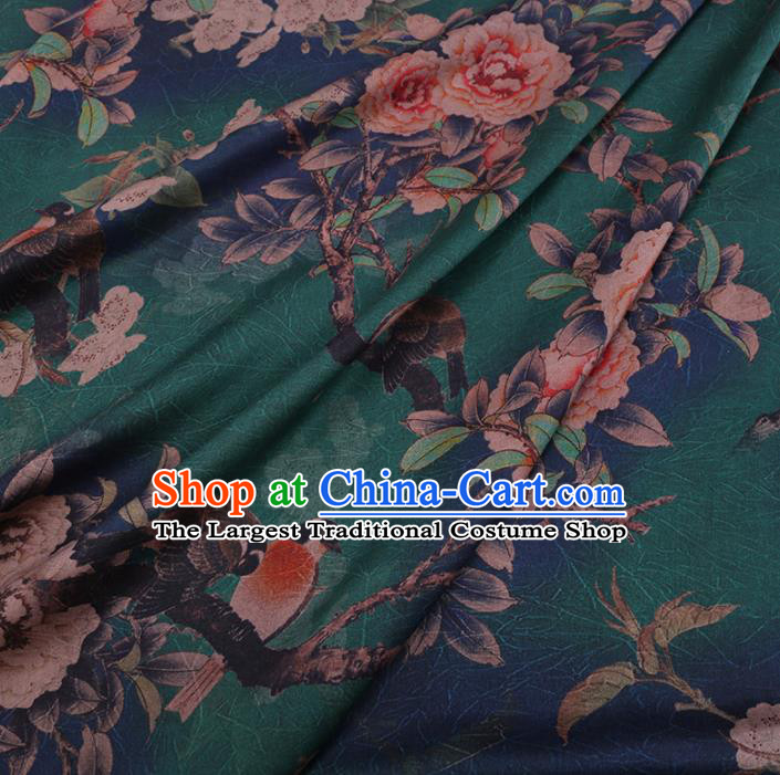 Chinese Cheongsam Classical Peony Bird Pattern Design Green Watered Gauze Fabric Asian Traditional Silk Material
