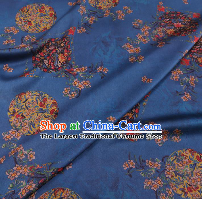 Chinese Cheongsam Classical Orchid Lotus Pattern Design Blue Watered Gauze Fabric Asian Traditional Silk Material