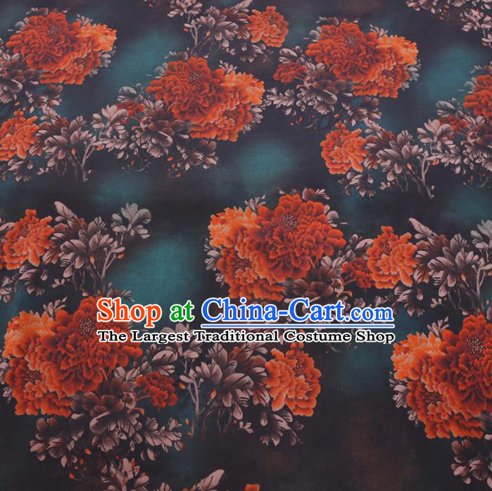 Chinese Cheongsam Classical Peony Pattern Design Atrovirens Watered Gauze Fabric Asian Traditional Silk Material
