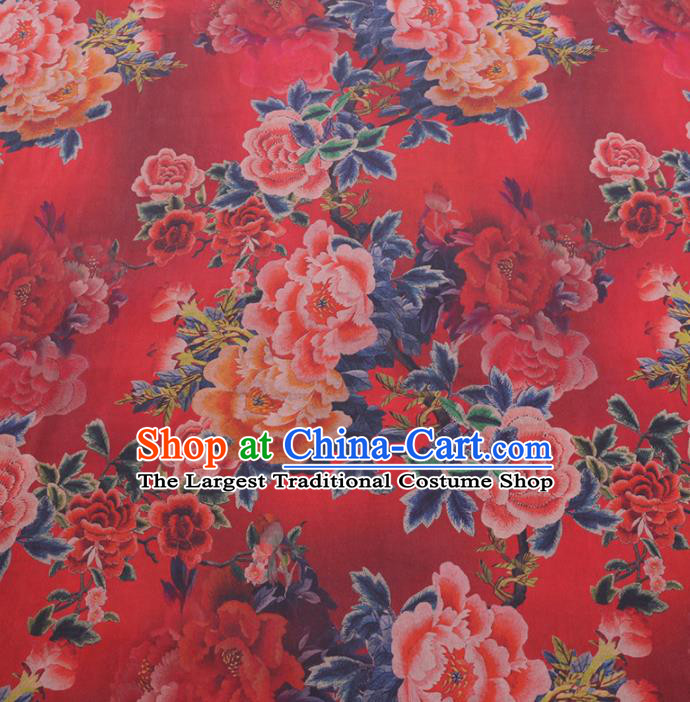 Chinese Cheongsam Classical Peony Pattern Design Red Watered Gauze Fabric Asian Traditional Silk Material