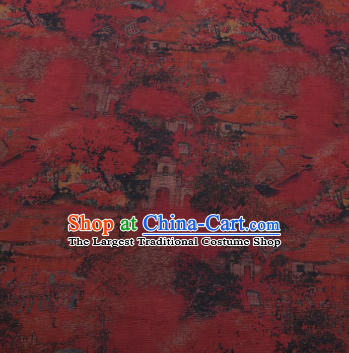 Chinese Cheongsam Classical Pattern Design Dark Red Watered Gauze Fabric Asian Traditional Silk Material