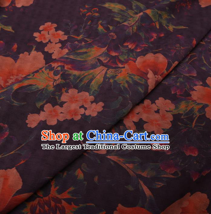 Chinese Cheongsam Classical Flowers Pattern Design Purple Watered Gauze Fabric Asian Traditional Silk Material