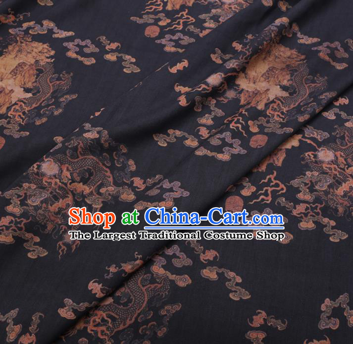 Chinese Cheongsam Classical Cloud Dragon Pattern Design Black Watered Gauze Fabric Asian Traditional Silk Material