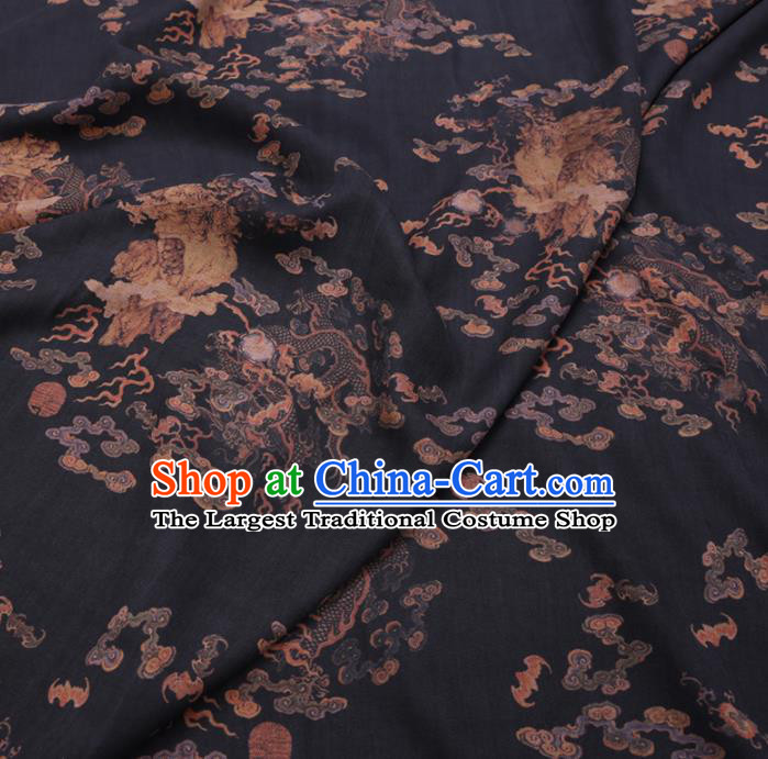 Chinese Cheongsam Classical Cloud Dragon Pattern Design Black Watered Gauze Fabric Asian Traditional Silk Material