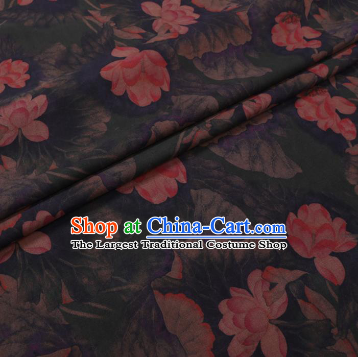 Chinese Cheongsam Classical Lotus Pattern Design Deep Green Watered Gauze Fabric Asian Traditional Silk Material