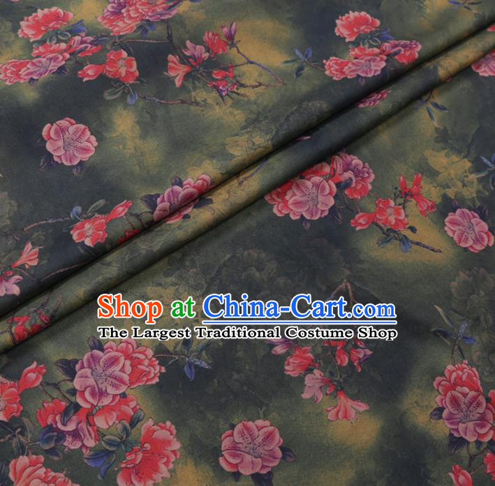 Chinese Cheongsam Classical Flowers Pattern Design Green Watered Gauze Fabric Asian Traditional Silk Material
