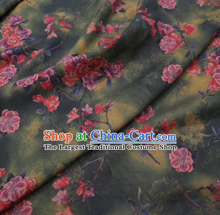 Chinese Cheongsam Classical Flowers Pattern Design Green Watered Gauze Fabric Asian Traditional Silk Material