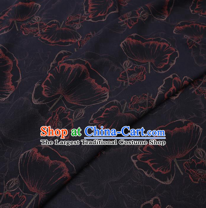 Chinese Cheongsam Classical Lotus Leaf Pattern Design Black Watered Gauze Fabric Asian Traditional Silk Material