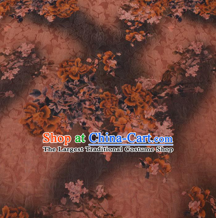 Chinese Cheongsam Classical Pattern Design Brown Watered Gauze Fabric Asian Traditional Silk Material