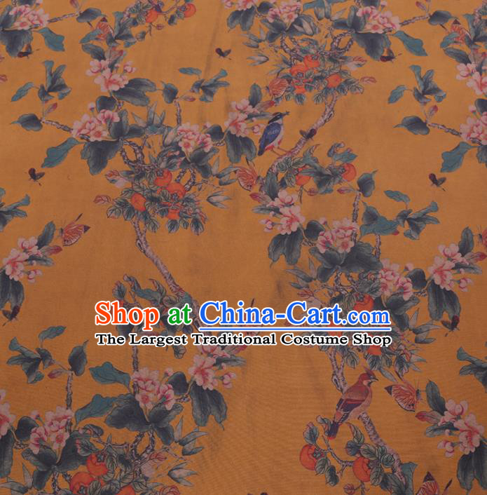 Chinese Cheongsam Classical Begonia Pattern Design Yellow Watered Gauze Fabric Asian Traditional Silk Material