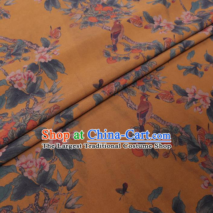 Chinese Cheongsam Classical Begonia Pattern Design Yellow Watered Gauze Fabric Asian Traditional Silk Material