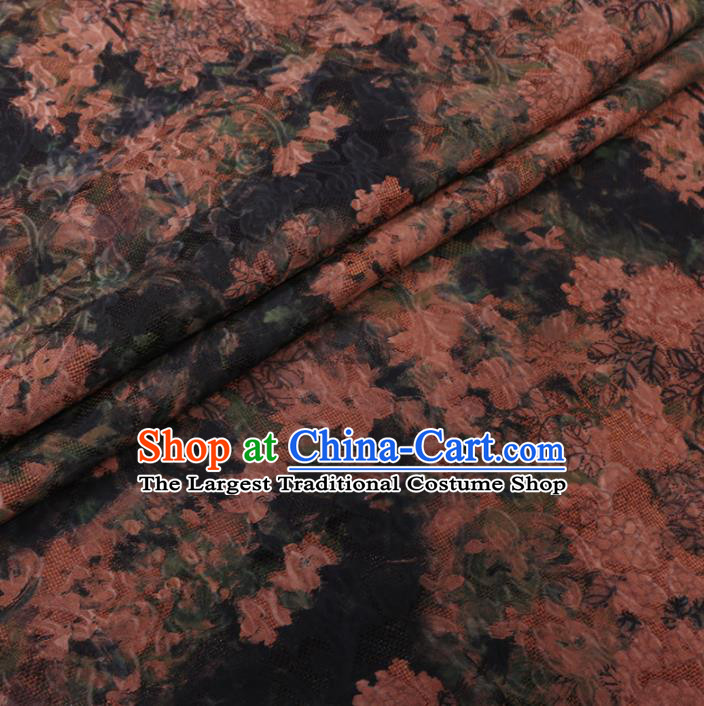 Asian Chinese Classical Flowers Pattern Design Atrovirens Watered Gauze Fabric Traditional Silk Material