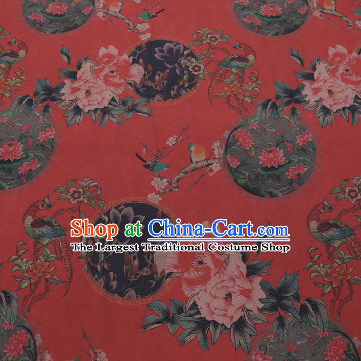 Chinese Cheongsam Classical Peony Plum Pattern Design Red Watered Gauze Fabric Asian Traditional Silk Material