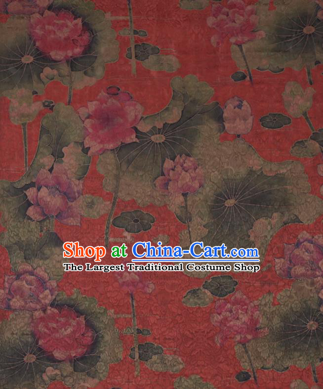 Chinese Cheongsam Classical Lotus Pattern Design Red Watered Gauze Fabric Asian Traditional Silk Material