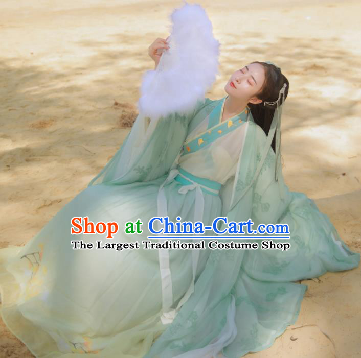 Chinese Ancient Royal Princess Embroidered Dress Traditional Jin Dynasty Female Scholar Costumes for Women