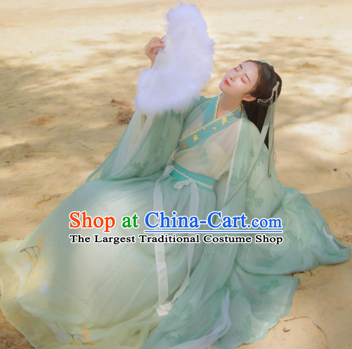 Chinese Ancient Royal Princess Embroidered Dress Traditional Jin Dynasty Female Scholar Costumes for Women