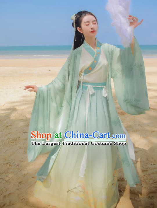 Chinese Ancient Royal Princess Embroidered Dress Traditional Jin Dynasty Female Scholar Costumes for Women