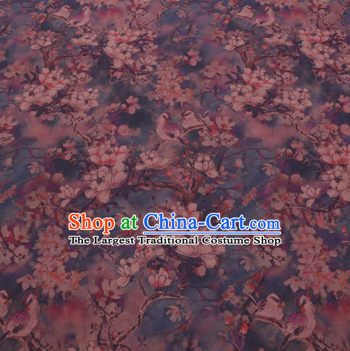 Chinese Cheongsam Classical Magnolia Pattern Design Blue Watered Gauze Fabric Asian Traditional Silk Material