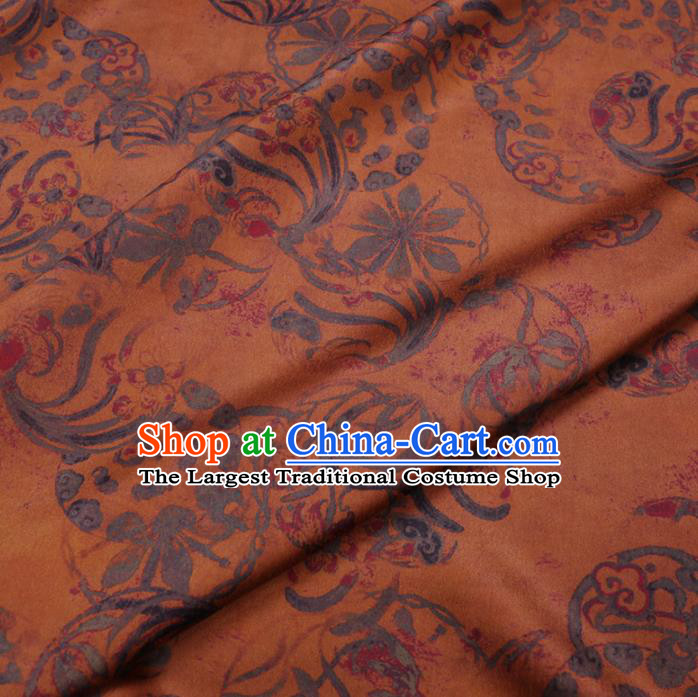 Chinese Cheongsam Classical Wheel Pattern Design Yellow Watered Gauze Fabric Asian Traditional Silk Material