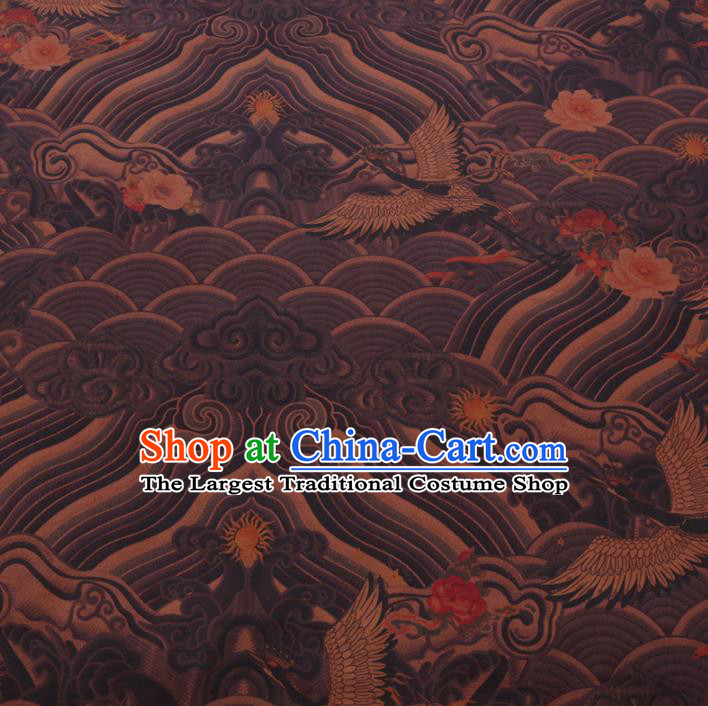 Chinese Cheongsam Classical Peony Crane Pattern Design Black Watered Gauze Fabric Asian Traditional Silk Material