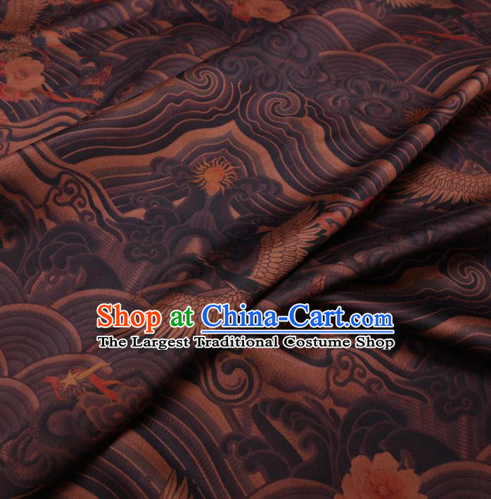 Chinese Cheongsam Classical Peony Crane Pattern Design Black Watered Gauze Fabric Asian Traditional Silk Material