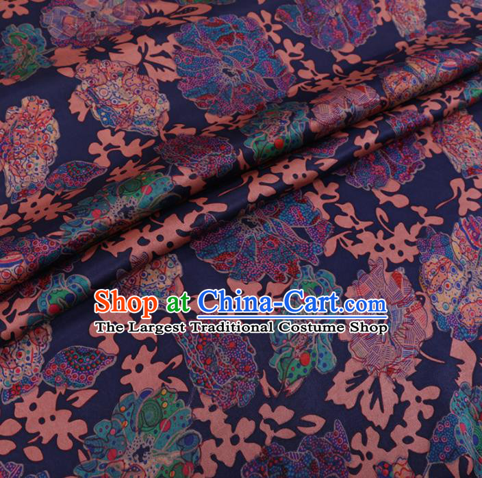 Chinese Cheongsam Classical Pattern Design Deep Blue Watered Gauze Fabric Asian Traditional Silk Material