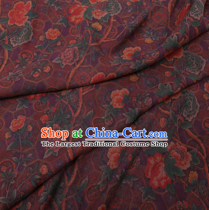 Chinese Cheongsam Classical Peony Flowers Pattern Design Purple Watered Gauze Fabric Asian Traditional Silk Material