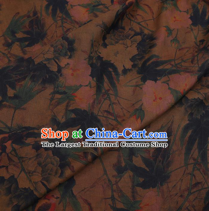 Chinese Cheongsam Classical Pear Flowers Pattern Design Khaki Watered Gauze Fabric Asian Traditional Silk Material