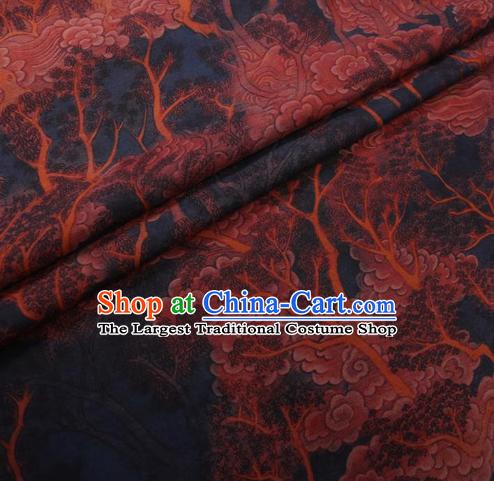 Chinese Cheongsam Classical Clouds Pattern Design Deep Blue Watered Gauze Fabric Asian Traditional Silk Material