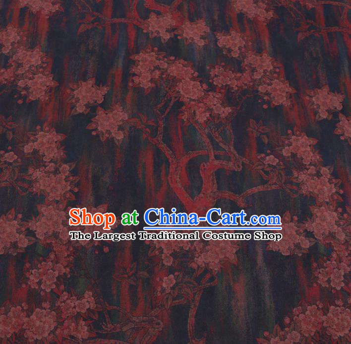 Chinese Cheongsam Classical Plum Flowers Pattern Design Deep Blue Watered Gauze Fabric Asian Traditional Silk Material